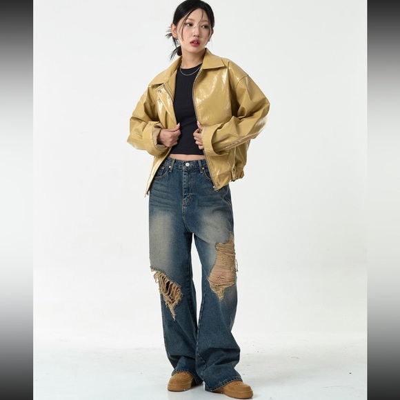 Vintage washed distressed ripped wide leg baggy jeans - Picture 2 of 5